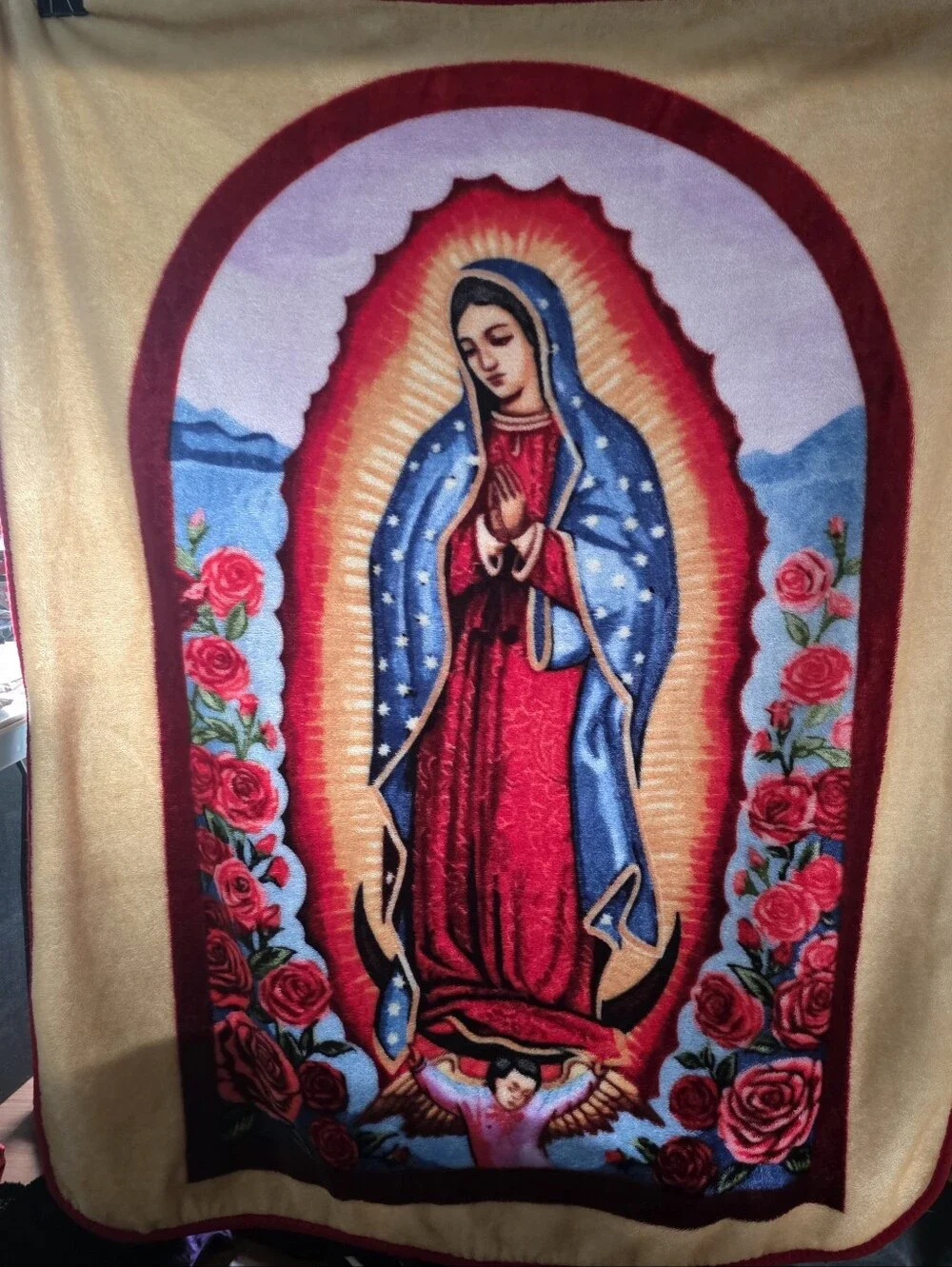 Vintage Lady of Guadalupe plush blanket throw 42x55